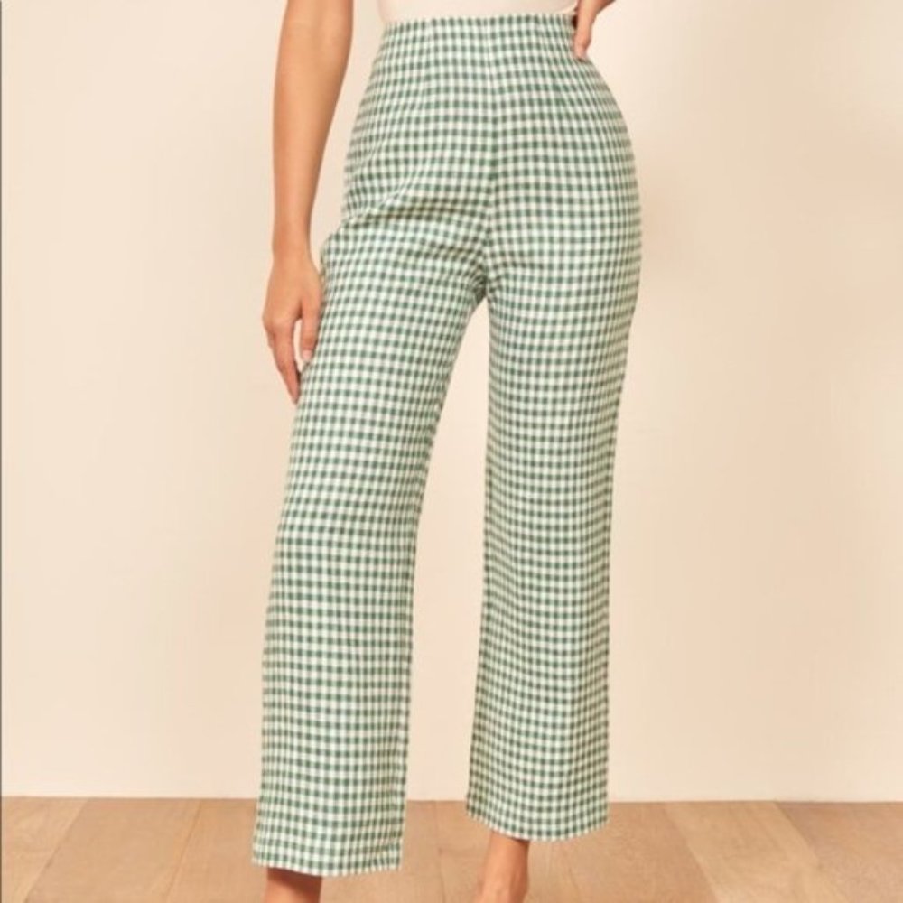 Reformation Gingham Green Noble Pants - NWT